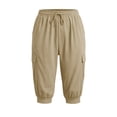 thumbnail image 7 of Lenpel Womens Capri Pants Casual Drawstring Elastic Waist Cargo Pants with Pockets Solid Color Workout Cropped Joggers(Khaki,XX-Large), 7 of 7