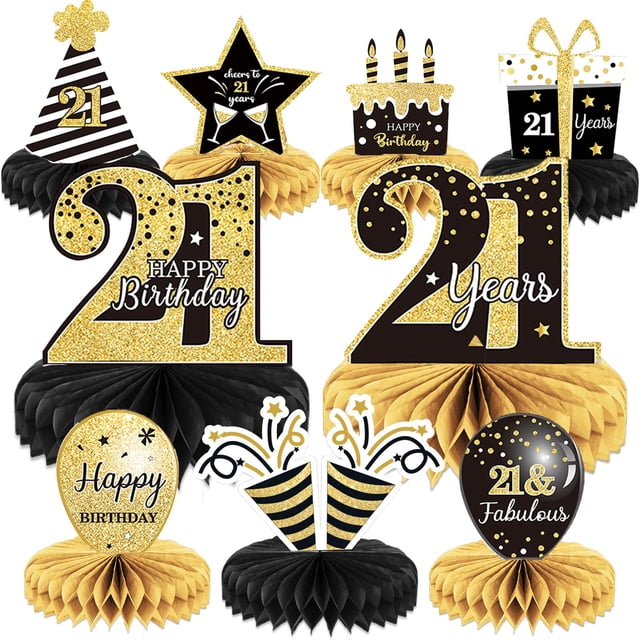 Decoración de cumpleaños Tevxj, centros de mesa para 21 cumpleaños, 9 unidades