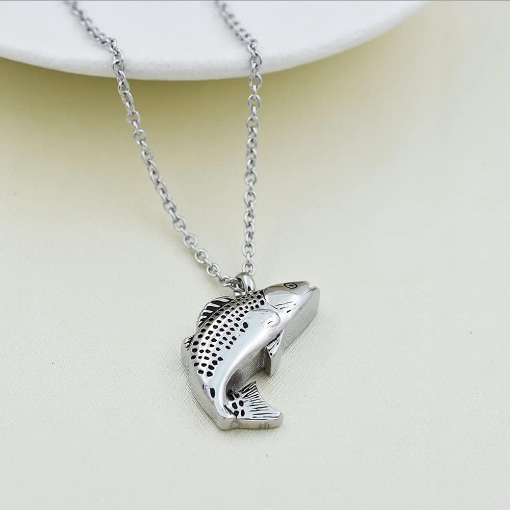 Fish Top Shape Cremation Jewelry for Ashes Surgical Stainless Steel Memorial Urn Necklace for Women Men Keepsake Jewelry Gift[j989]
