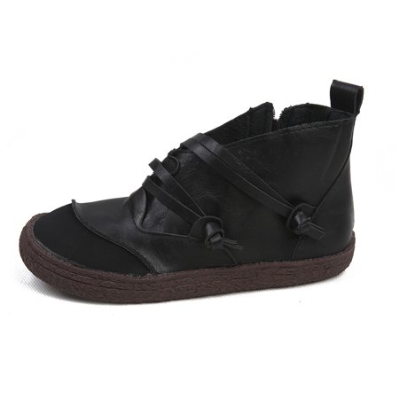

Womens Flat Ankle Boots Ladies Vintage Winter Casual Zipper Round Toe Shoes Party New