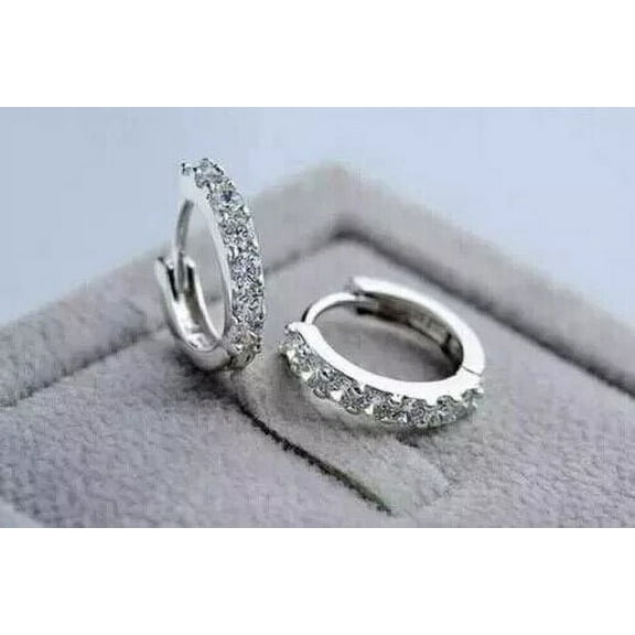 Lab Created 2CT Diamond Small Huggie Hoop Earrings In White Gold Plated