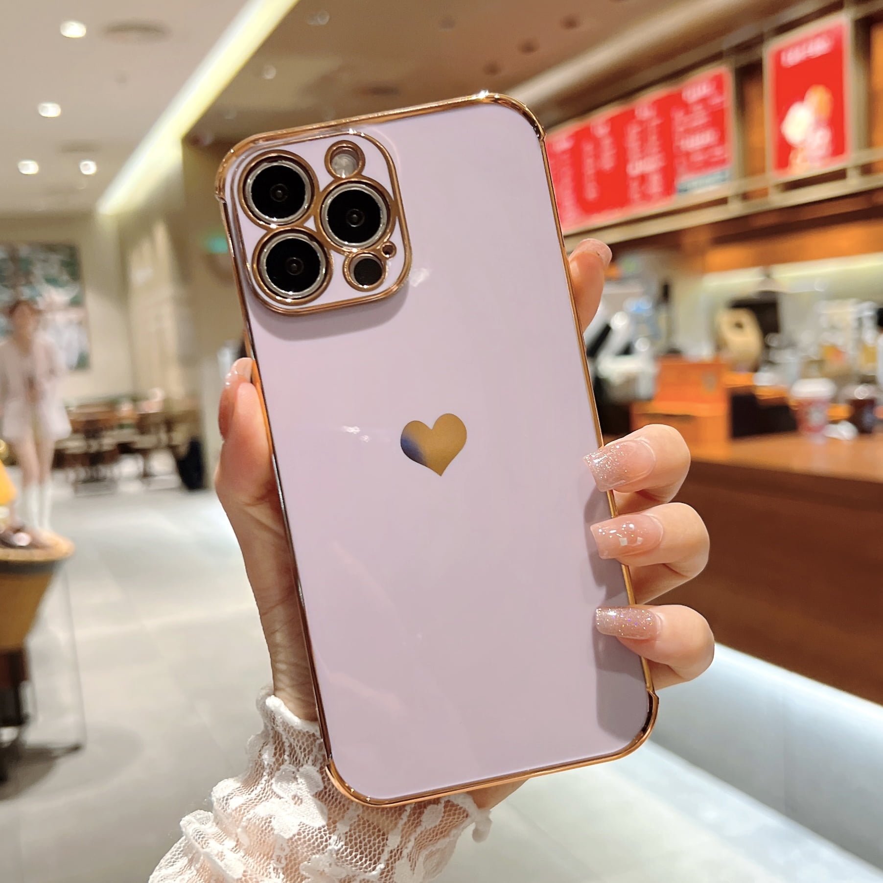 Mionbel for Apple iPhone 12 Pro (6.1 inch) Cute Love Heart Pattern Phone Case for Women Girls,Compatible with MagSafe Charging,Luxury Plating Edge Soft