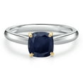 thumbnail image 3 of Gem Stone King 10K Two Tone Gold Blue Sapphire Solitaire Engagement Ring for Women | 1.30 Cttw | Cushion 6MM | Gemstone September Birthstone | Size 6, 3 of 6