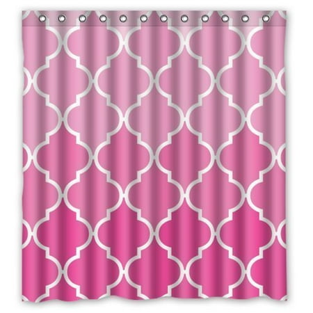 World Shower Curtain Fabric HelloDecor Poster the world Gradual Change Pink Quatrefoil Shower Curtain Polyester Fabric Bathroom Decorative Curtain Size 66x72 Inches ()