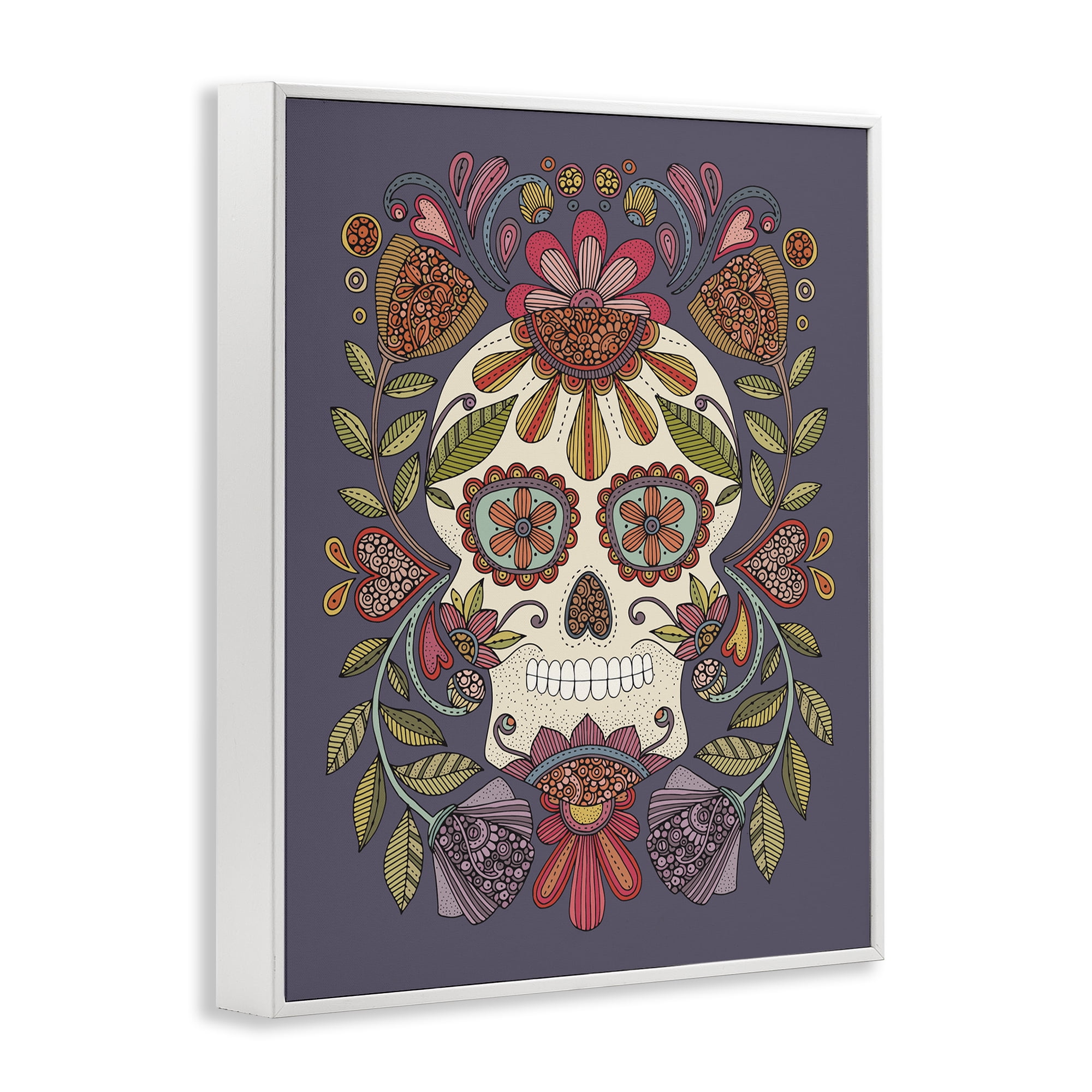 Stupell Industries Patterned Sugar Skull Holiday Painting White Framed Art Print Wall Art, 16 x 20