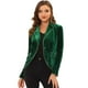 thumbnail image 2 of Chaqueta de traje de manga larga con solapa con muescas y un botón de terciopelo para mujer Verde oscuro L, 2 of 5