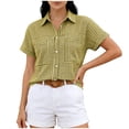 thumbnail image 2 of Karight Button Down Shirts for Women Cap Sleeve V-Neck Collared Blouse Summer Gingham Checkered Shirt Casual Cotton Shirts, 2 of 7