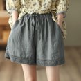thumbnail image 5 of Pantalones cortos casuales de cintura elástica TEELYNN para mujer, pantalones cortos de lino y algodón de verano con encaje empalmado y bolsillos, estilo bohemio para playa, sueltos, 3XL, 5 of 5