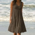 thumbnail image 2 of gakvbuo Summer Dresses For Women Crew Neck Pleated Ruffle Hem Knee Length T Shirt Dress Sleeveless Sundress Tank Dress High Waist Flowy Boho Beach Cover Ups Dresses Holiday Vacation Party Mini Dress, 2 of 5