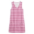 thumbnail image 6 of Women's Gingham Plaid Sleeveless Tunic Dress V Neck Loose Shift Mini Dress with Pockets Comfy Lounge Outfits Summer Beach Sundress Hot Pink, 6 of 7