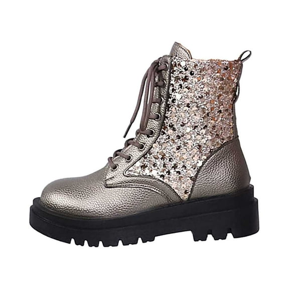 Stylish Ankle Boots With Round Toe Shiny Sequin Detailing Thick Sole Casual Booties for Women