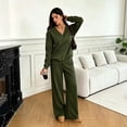 thumbnail image 6 of VV AVEORS Casual Fall Winter Two Piece Sets For Women 2026 V Neck Sweatshirt Loose Wide Leg Pants Tracksuit Knit Outfits Dark Green S, 6 of 6