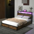 thumbnail image 2 of Gymax Full Industrial Platform Bed Frame with Storage Drawers & LED Lights Headboard, 2 of 10