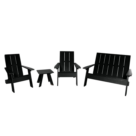 Highwood 4-pc Modern Adirondack Set with 2 Modern Adirondack Chairs, 1 Double Wide Modern Adirondack Chair, and 1 Modern Side Table - Outdoor, Eco-friendly, Synthetic Wood