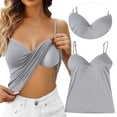 thumbnail image 2 of Built in Bra Tank Tops for Women No Underwire Workout Sports Padded Shirts Spaghetti Strap V Neck Camisole Tops ,M,Gray, 2 of 8