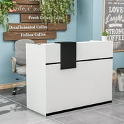 OXYLIFE Reception Desk with Hutch, Lockable Drawer and Storage Cabinet for Office