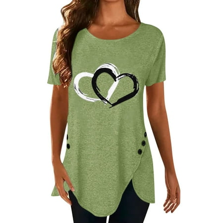 

ZIZOCWA Plus Size Maternity Tops Valentines Day Shirts For Men Women Round Neck Dandelion Print Short Sleeve Button Irregular T Shirt Top Chicken Tee Shirts Women