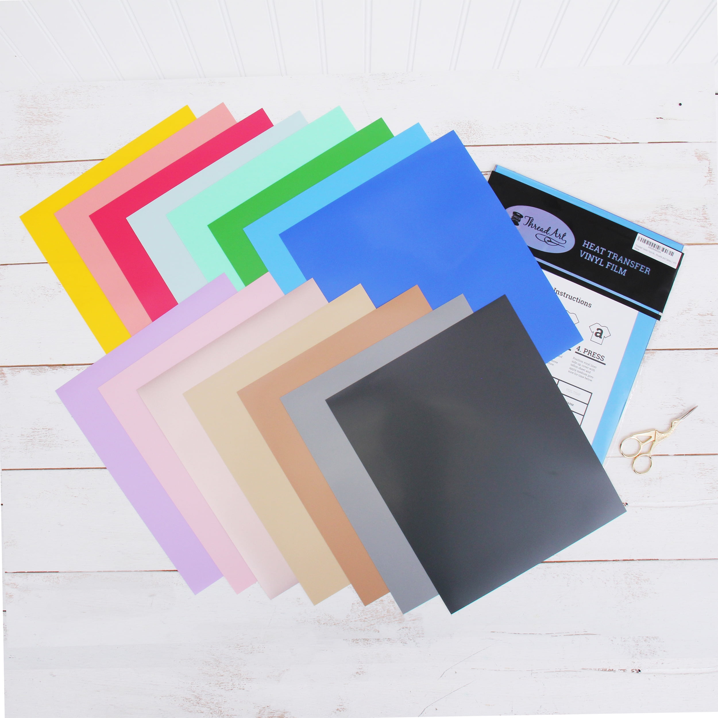 Threadart Pastel Colors Variety Pack 10 x 12 Heat Transfer Vinyl Precut  Sheets, Solid Colors, 15 Sheets, Compatible with Cricut Silhouette and  Cameo