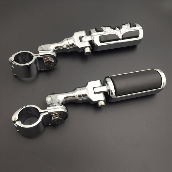 HTT-MOTOR Chrome Short Adjustable Peg Mounting Kit Eagle Hawk Style Foot Peg Footrest For Harley Sportster 883 1200 Street Bob Softail CVO with 1 1/4 inch (1.25")Front Engine Guard