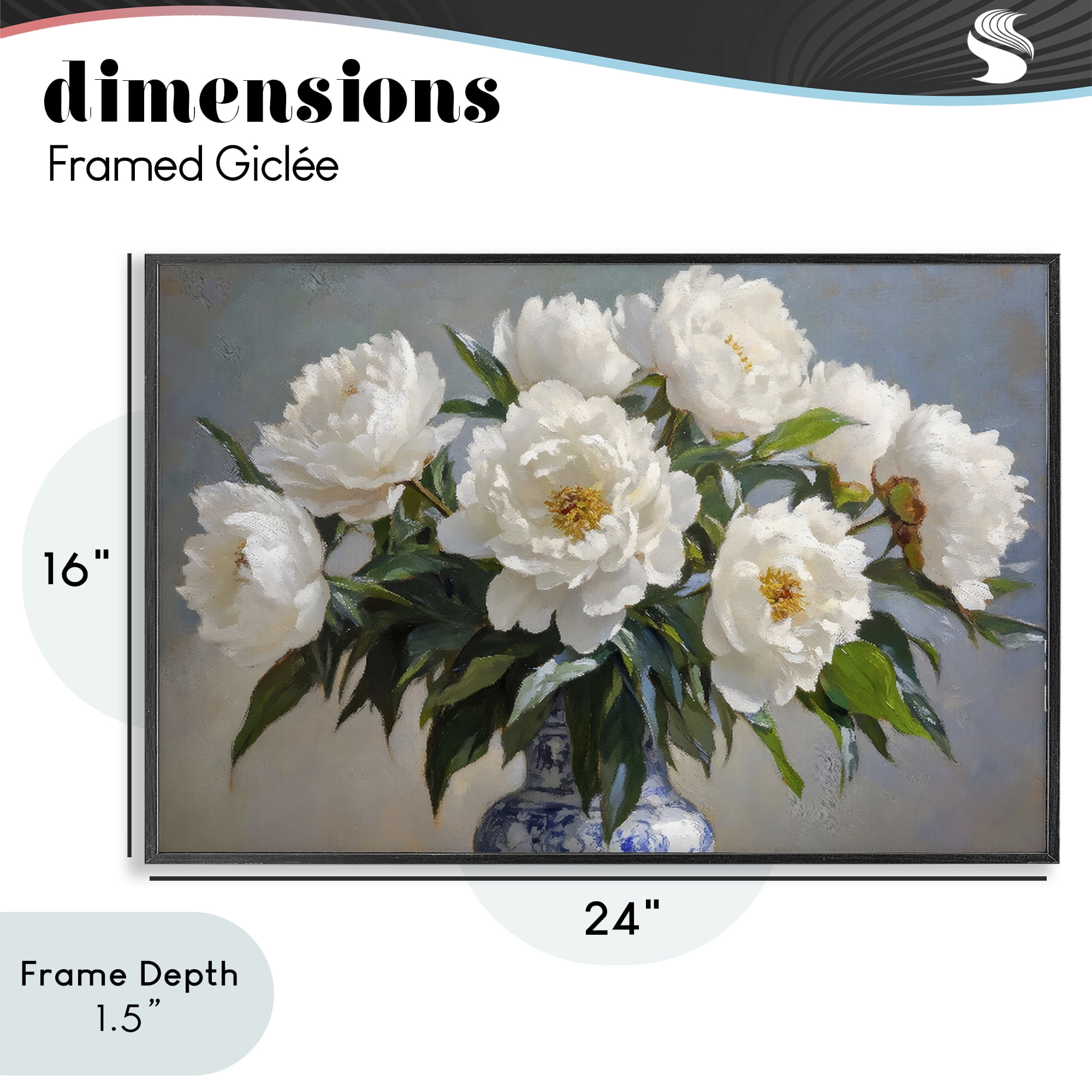 Stupell Industries In Full Bloom White Peonies Black Framed Giclee Art, design by Petal Prints Design