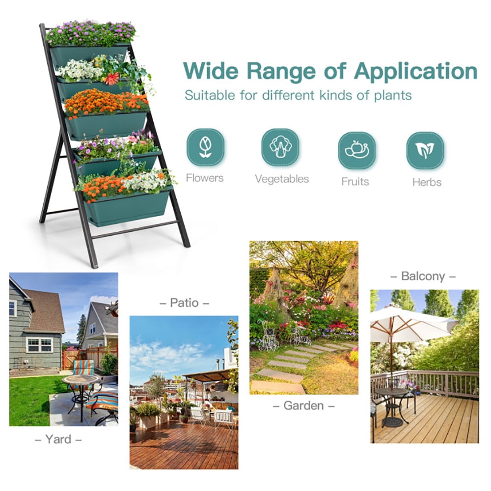 Resenkos Raised Planter Boxes, Large Space Elevated Flower Beds,5-tier Vertical Garden Planter Box Elevated Raised Bed with 5 Container-Green
