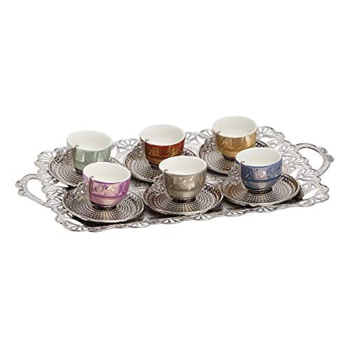 colored tray Handmade Turkish Arabic GREEK 6 Coffee Cup Saucer Set 