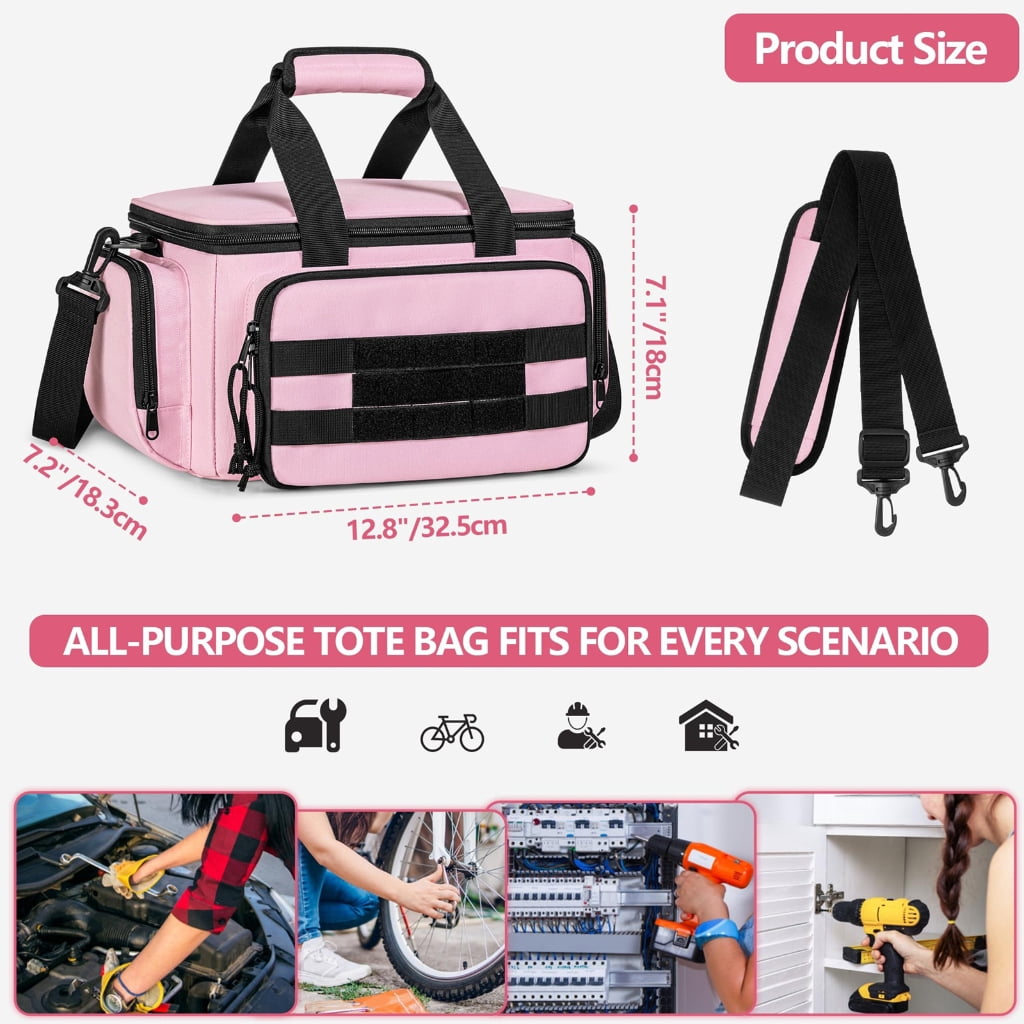 Heavy Duty 14 Inch Women's Tool Hand Bag With Multiple Pockets Adjustable Shoulder Strap For Organized Tool Storage