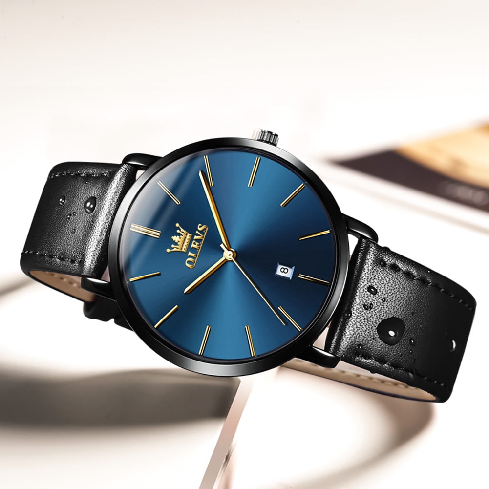 OLEVS Watches for Men Minimalist Ultra Thin Fashion Casual Analog Quartz Date Watch Waterproof Slim Simple Big Face Dress Mens Wrist Watches with Retro Leather Band for Men Reloj para Hombre