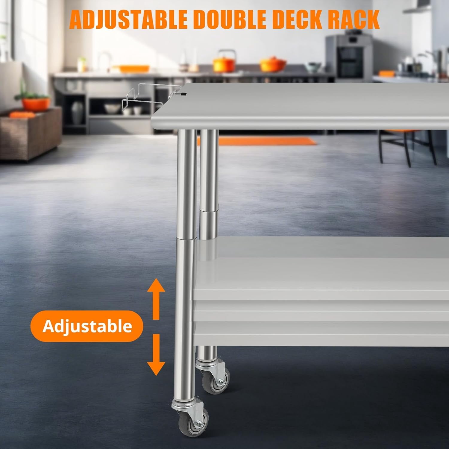 Stainless Steel Work Table Commercial.  Metal Utility Table w/ Adjustable Heights. for Home Garage Restaurant
