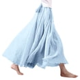 thumbnail image 2 of felwors Women's Cotton Linen Maxi Skirt - Flowy Boho Long Skirt with Ruffled Hem for Casual, Beach, Summer (Sky Blue, L), 2 of 5