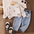 thumbnail image 3 of Mnyotv Little Girls Fall Outfits Crochet Flowers Long Sleeve Pullover Tops and Jeans Pants with Pockets Size 18-24Months, 3 of 5