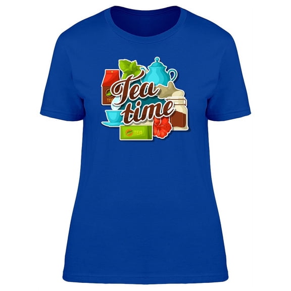 Tea Time, Pot, Cup And Flowers T-Shirt Women -Image by Shutterstock, Female Small