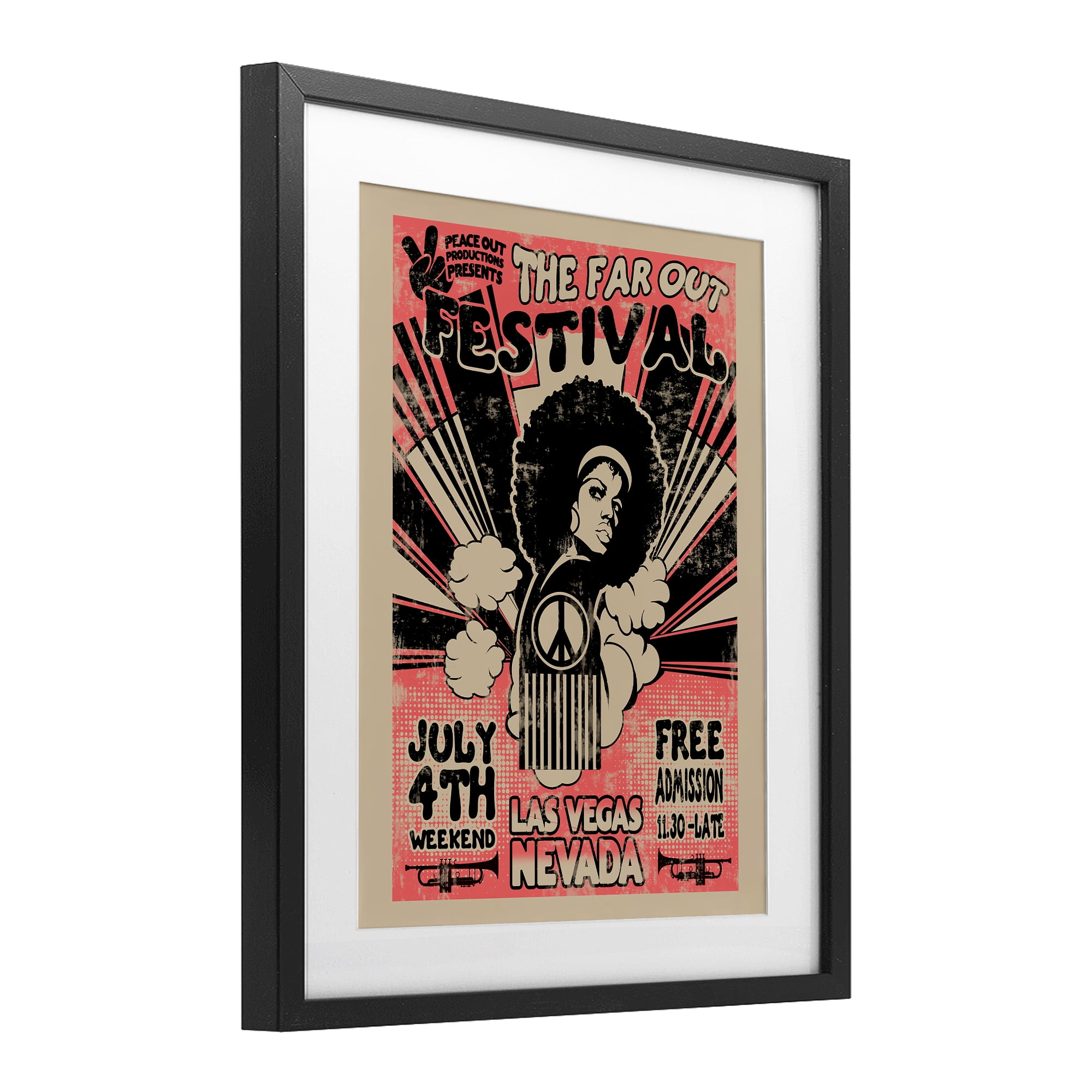 Stupell Industries Retro Far Out Festival Poster Black Framed Print Under Glass, design by Ali Chris