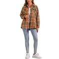 thumbnail image 2 of INSPIRE CHIC Women's Casual Drop Shoulder Loose Plaids Shirt Orange L, 2 of 6
