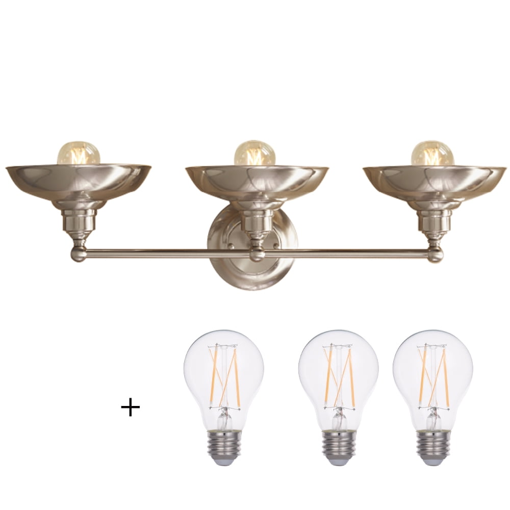 Better Homes &Gardens 28in Modern 3-Light LED Vanity Light, 60W Equiv Bulb, Hardwired Satin Nickel