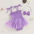 thumbnail image 2 of Newborn Baby Girl Sleeveless Bubble Romper Cotton Tutu Dess Bodysuit with Headband Set Summer Clothes Outfit, 2 of 7