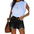 thumbnail image 4 of ONLYSHE Women's High Waist Ripped Denim Shorts Frayed Hem Distressed Stretch Jeans with Pockets, 4 of 6