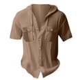 thumbnail image 3 of Camisas de Manga Larga de los Hombres con Capucha Cardigan de Color Sólido Suelto Top de Lino, Casual Deportes Camisa de Playa con Botones, 3 of 5