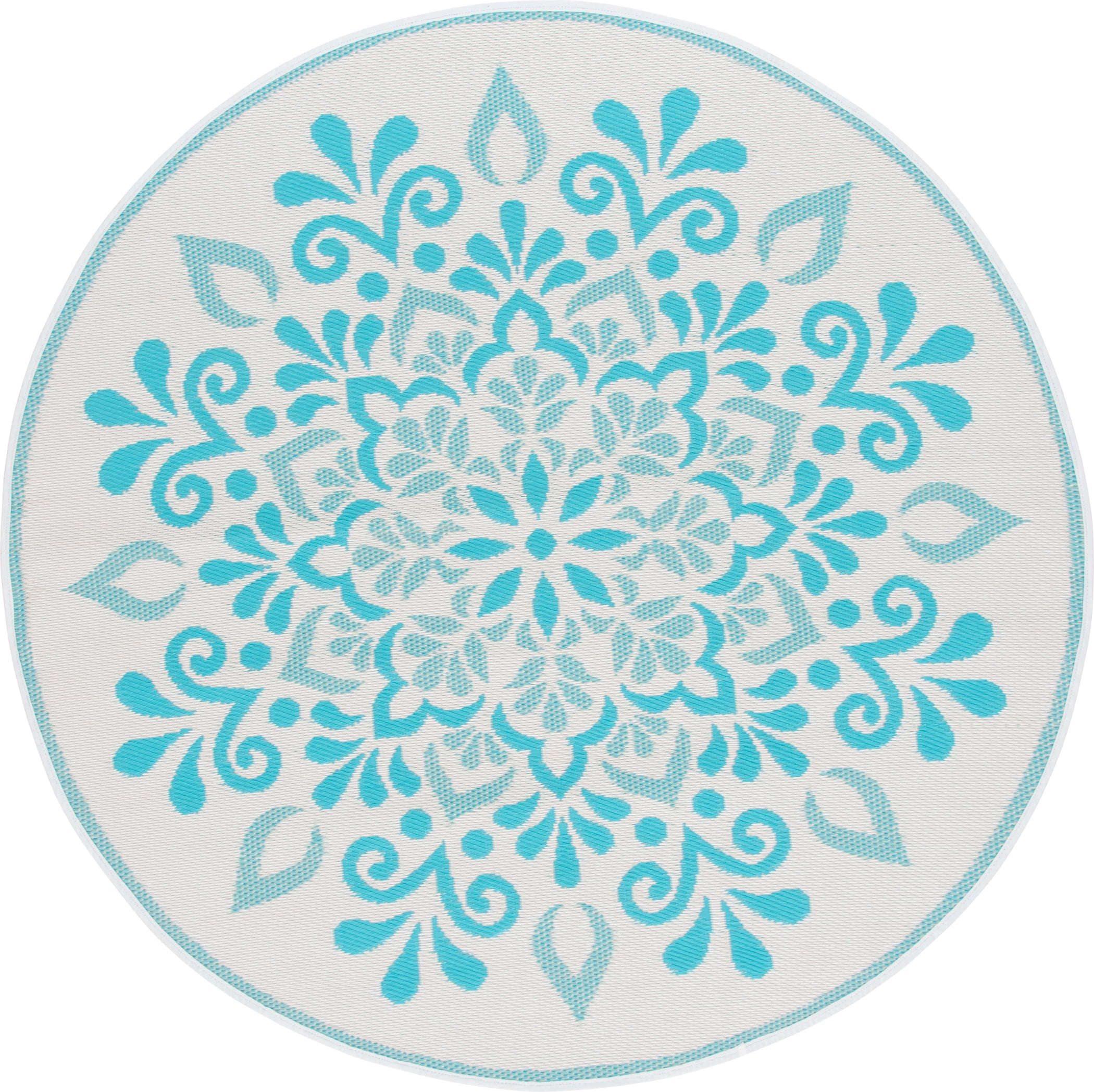 Mainstays 6 ft Round Blue Aqua Medallion Reversible Outdoor Area Rug