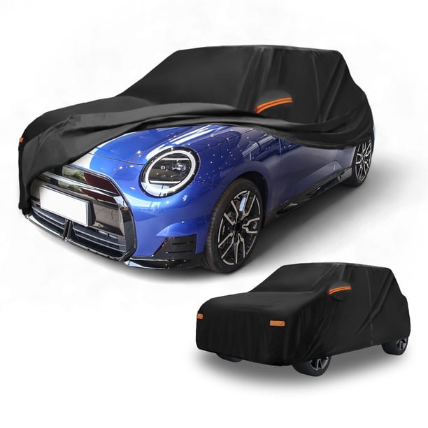 Funda para automóvil impermeable para todo clima, protección exterior completa contra el sol y la lluvia, con tiras reflectantes, negra para Mini Cooper 2DR