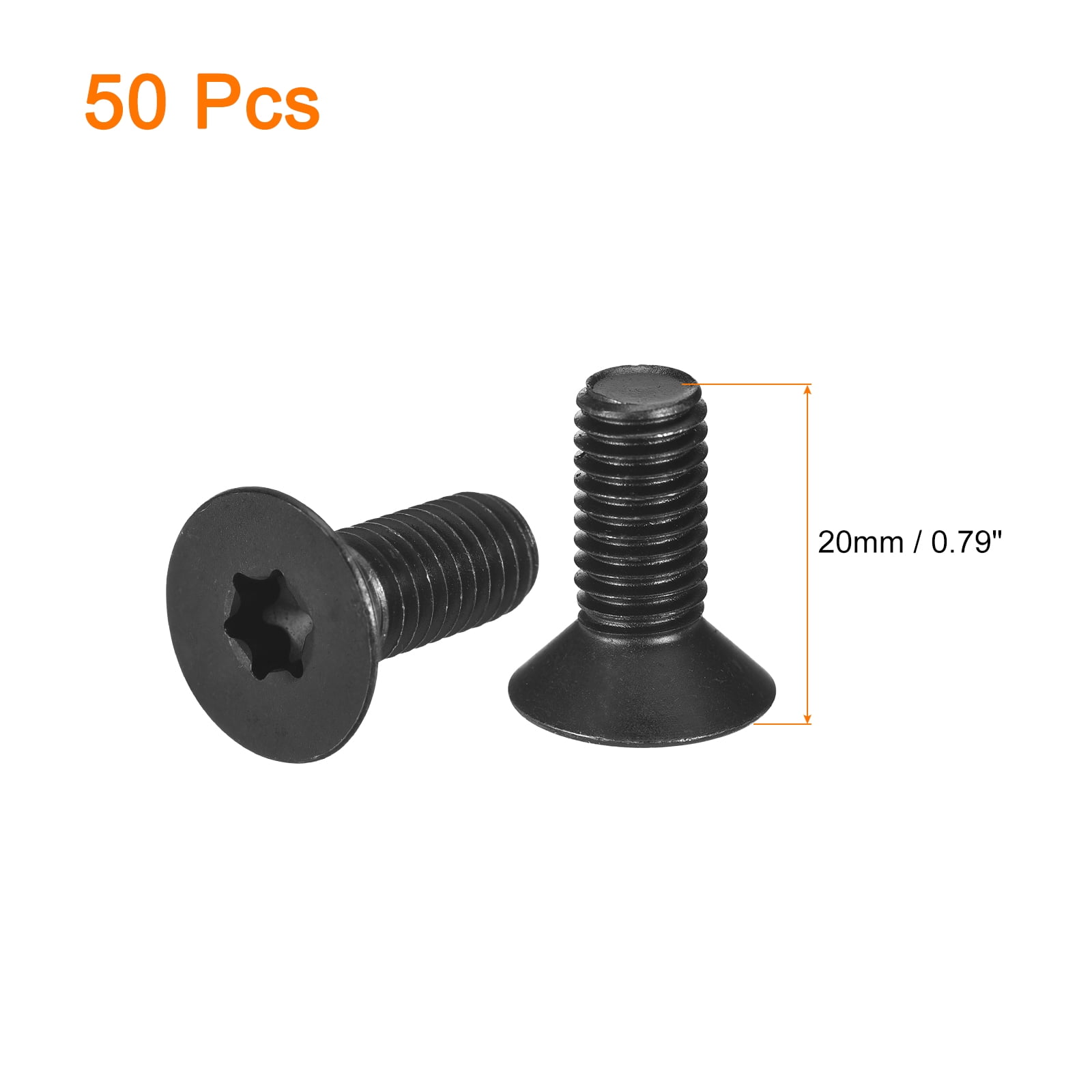 Uxcell M8-1.25x20mm Flat Head Torx Anti Theft Machine Screws, 50Pack 10.9 Grade Alloy Steel, Torx Drive, Countersunk Head, Full Thread, Black Oxide Finish