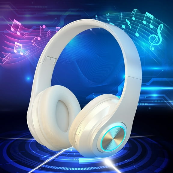 Kchsji Macaron Luminous Bluetooth Headphones, Foldable Adjustable Headset with Breathing Light, 10-Hour Playback, Voice Control for Music Gaming Calls, Comfortable for Travel Study Home Office