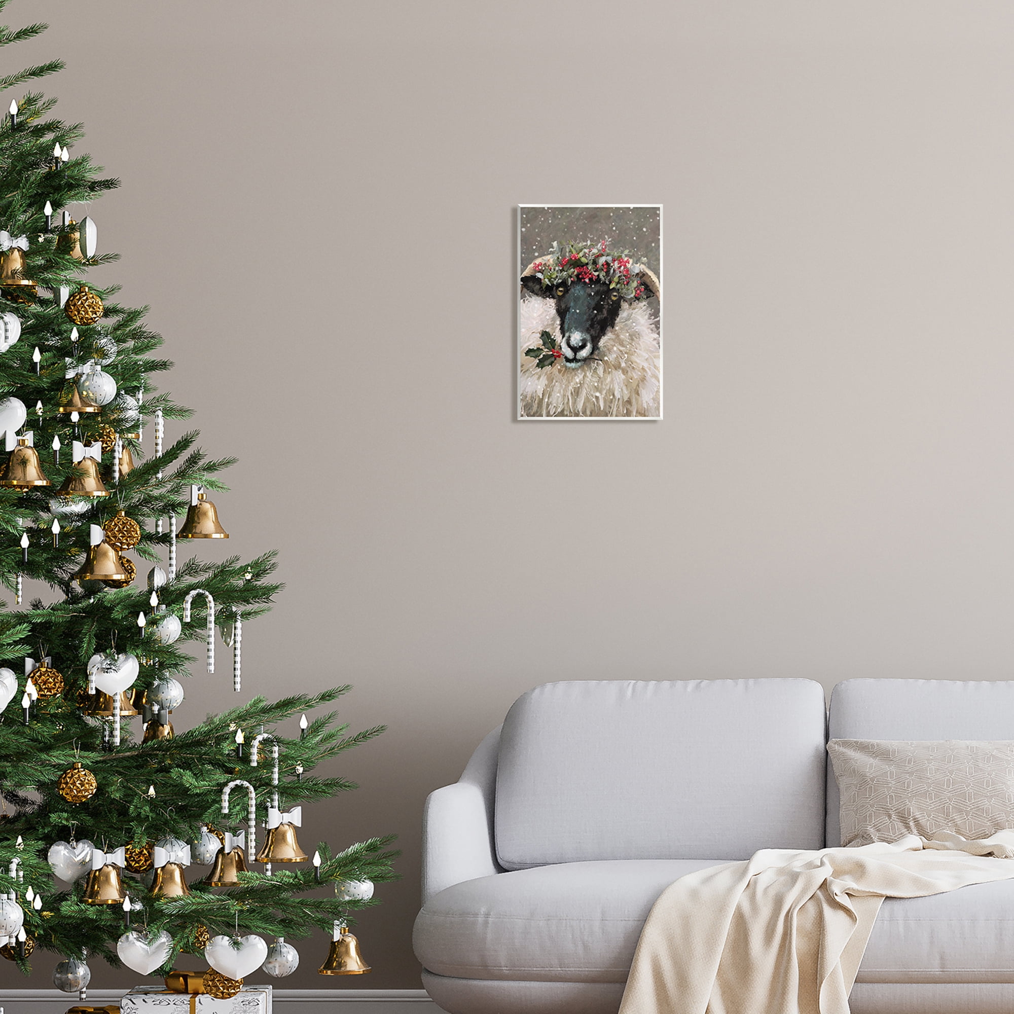 Stupell Industries Holiday Berries Farmhouse Sheep Holiday Painting Unframed Art Print Wall Art