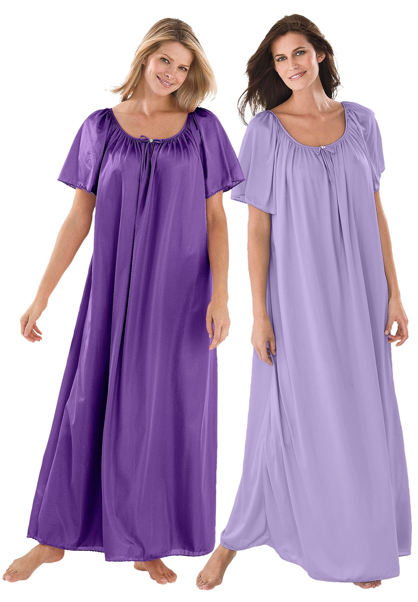 Only Necessities Womens Plus Size 2 Pack Long Silky Gown Plus Size Sleep And Lounge