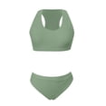 thumbnail image 4 of Women High Waisted Bikini Set Scoop Neck Bikini Crop Top Swimsuit 2 Piece Crisscross Back Sporty Bathing Suit Green M, 4 of 5