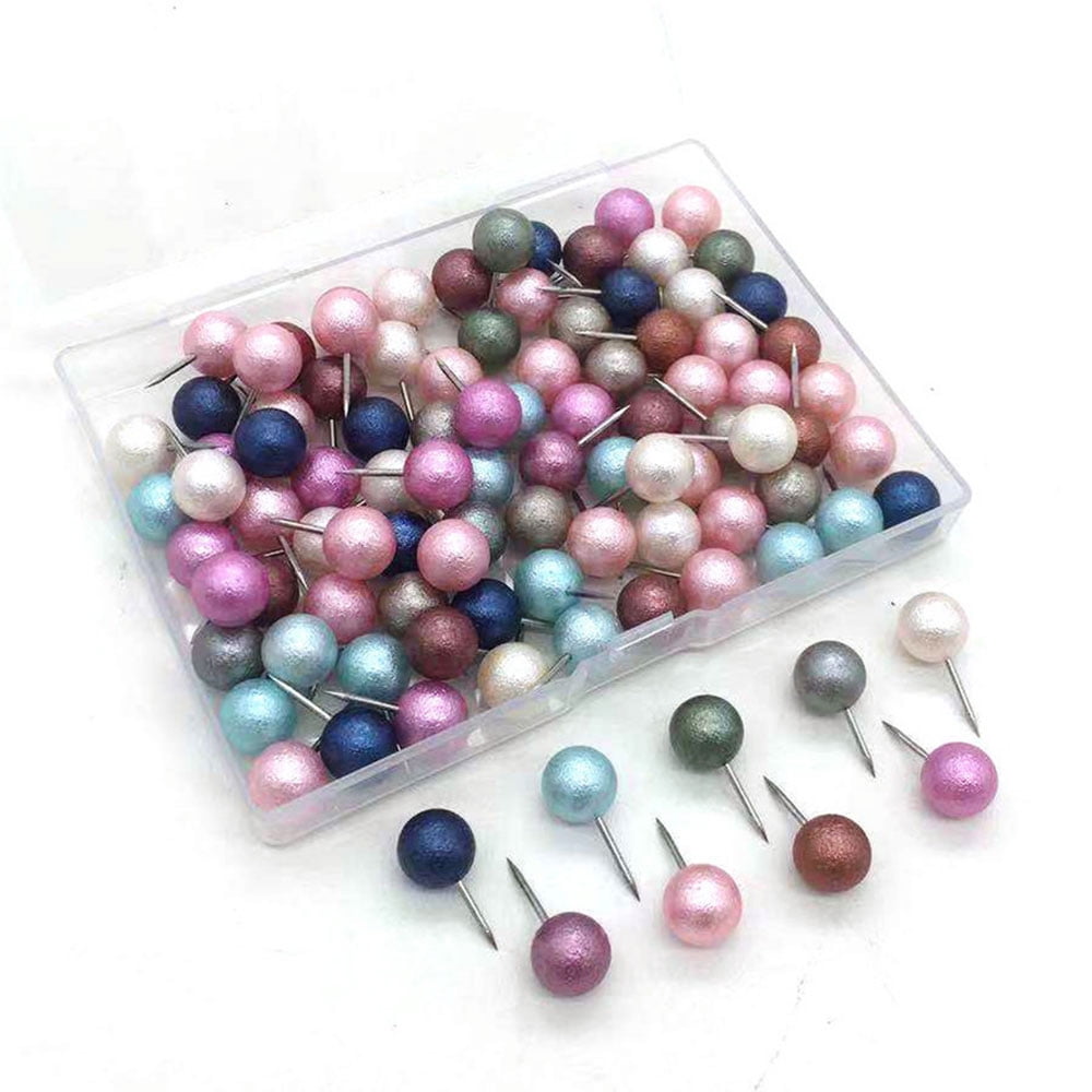Sagasave 100pcs Round Pearl Head Push Pins Set with Case for Pining Photos Map Papers Office Home Decoration, Size: 2.1CM*1CM/0.83*0.39, Other