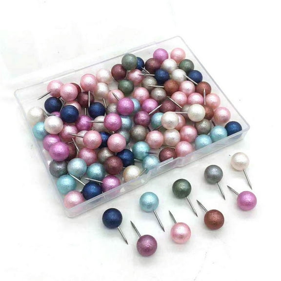 SagaSave 100Pcs Round Pearl Head Push Pins Set with Case for Pining Photos Map Papers Office Home Decoration
