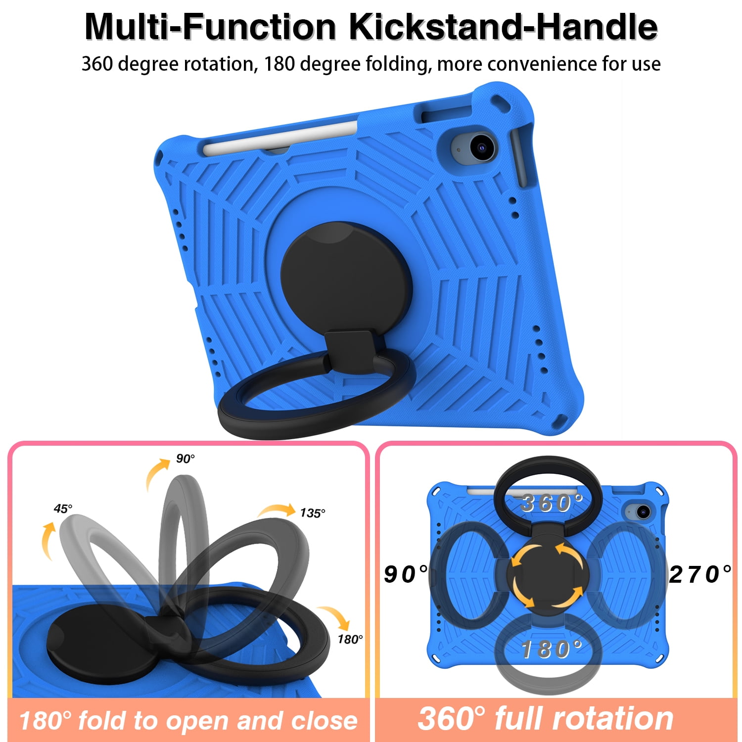 TECH CIRCLE iPad 10th Generation Case 2022 10.9 inch A2696 A2757 A2777, Heavy Duty Rugged Silicone Case with Swivel Ring Stand/Stable Kickstand/Shoulder Strap/Pencil Holder,Blue