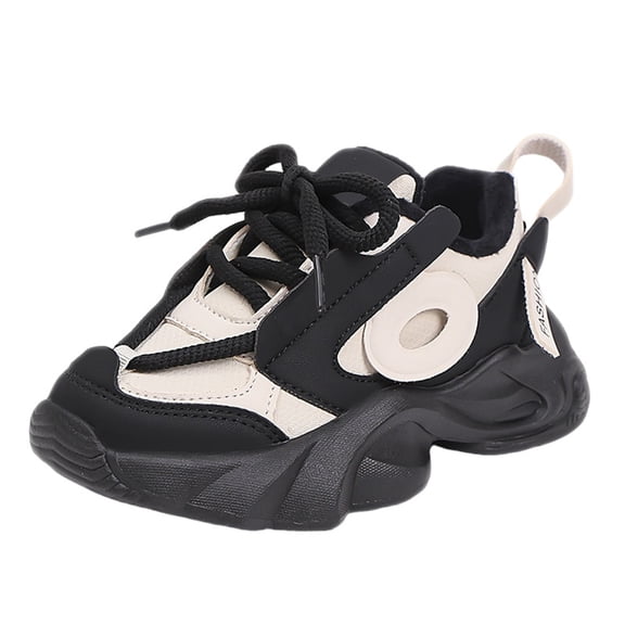 huajiao Little/Big Kids Leather Platform Chunky Heels Sneakers Breathable Lac𝐞 Up Walking Dad Shoes Comfortable Sneakers
