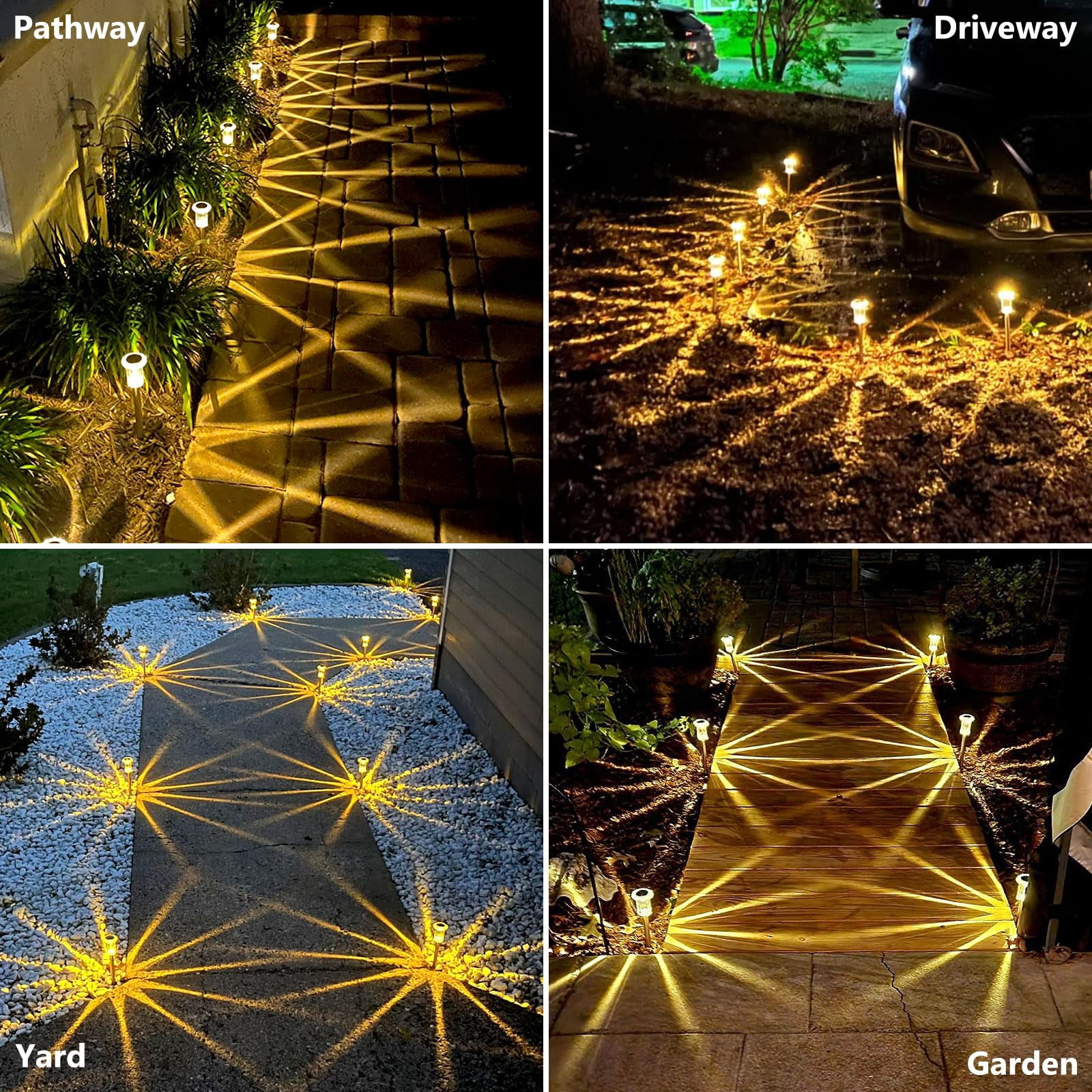 PUCACHI Solar Lights Outdoor, 10-Pack Garden Lights, Waterproof Decorative Lights for Yard Garden Walkway Driveway, Warm White